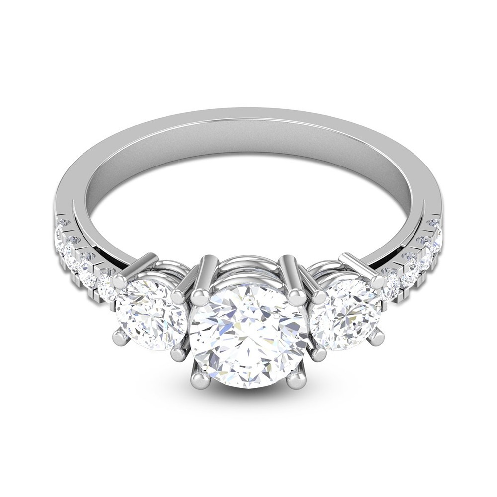 Round Shape Three Stone Diamond Ring - 1.5 Ct Lab Grown Diamonds, 14k White Gold, Vs1/2 Clarity, Excellent Cut, Customizable Design