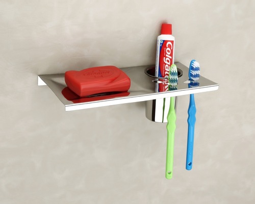 Saop Dish With Brush Holder - Stainless Steel, Rectangular Shape | Glossy Silver Finish for Enhanced Utility and Style