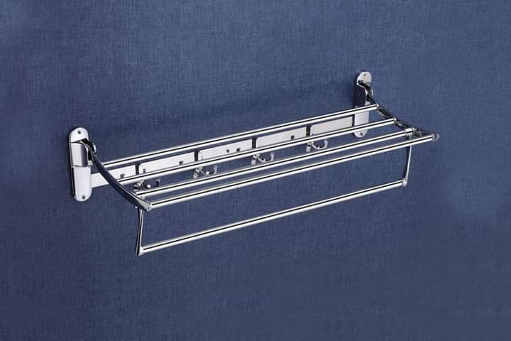 Towel Rack - Stainless Steel, Rectangular Shape | Glossy Silver Finish, Durable Design