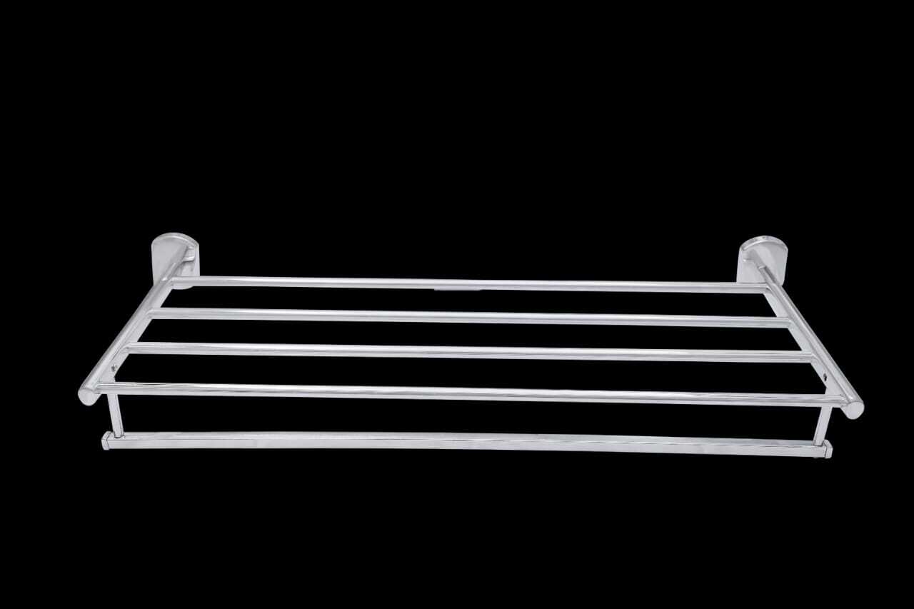 Towel Rack - Stainless Steel, Rectangular Shape | Glossy Silver Finish, Durable Design