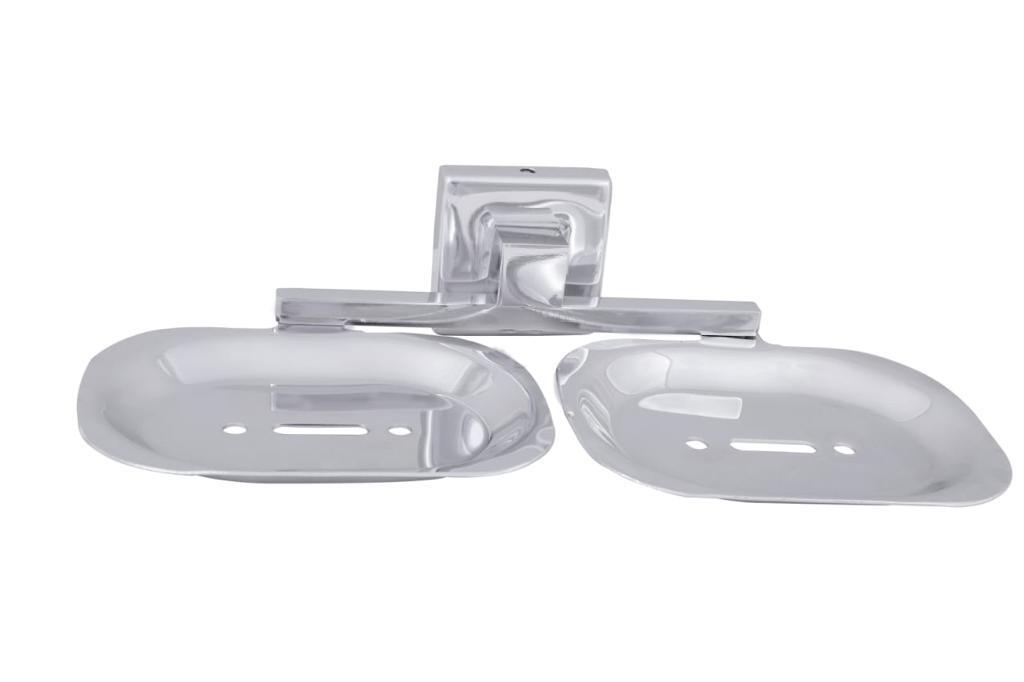 Double Soap Dish - Stainless Steel, Rectangular Shape, Glossy Finish , Elegant Silver Color For Modern Bathroom Decor