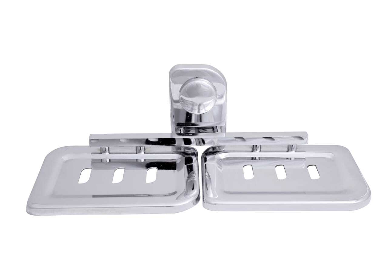 Double Soap Dish - Stainless Steel, Rectangular Shape, Glossy Finish , Elegant Silver Color For Modern Bathroom Decor