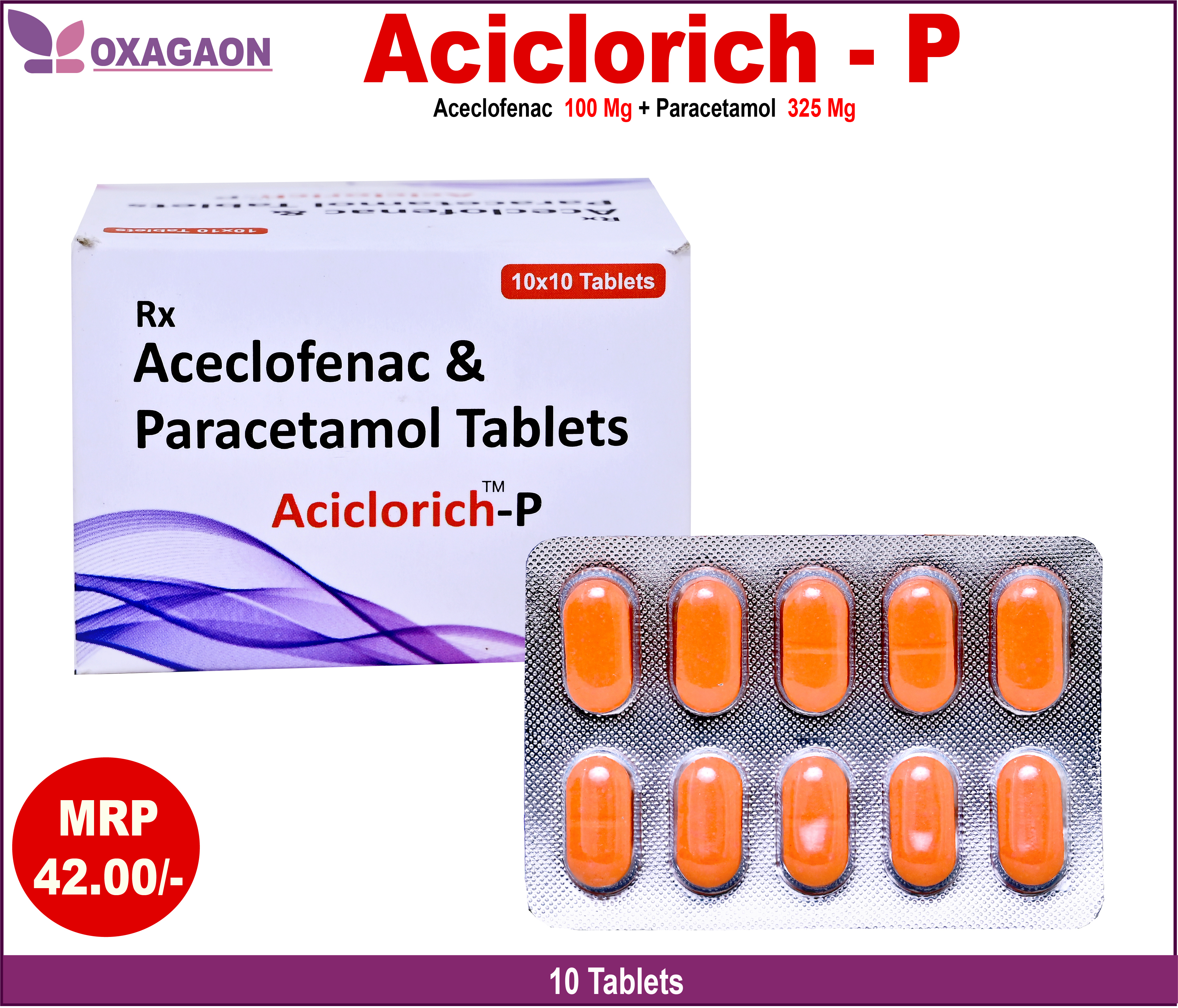 Aceclofenac And Paracetamol Tablets - 325 Mg, 10 X 10 Tablets Unit | As Per Prescription, Store At Normal Temperature