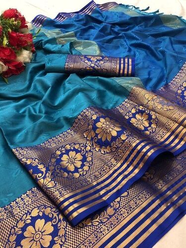 कैज़ुअल दिव्या ब्लू 01 कॉटन सिल्क साड़ी