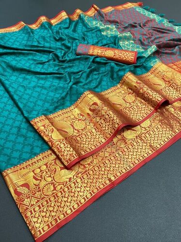 कैज़ुअल देवदत C-ग्रीन कॉटन सिल्क साड़ी