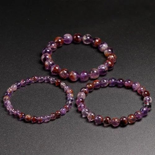 Super Seven Stone Bracelet - 6mm, 8mm, 10mm Round Pink Gemstones | Elegant Accessory For Love, Friendship, And Gift-giving Occasions