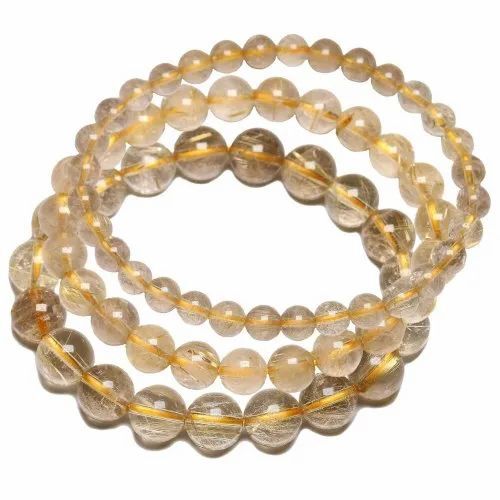 Golden Rutile Stone Bracelet - 20 Grams, 6mm, 8mm, 10mm Sizes, Golden Color, Round Gemstone For Love, Friendship, And Gift Occasions