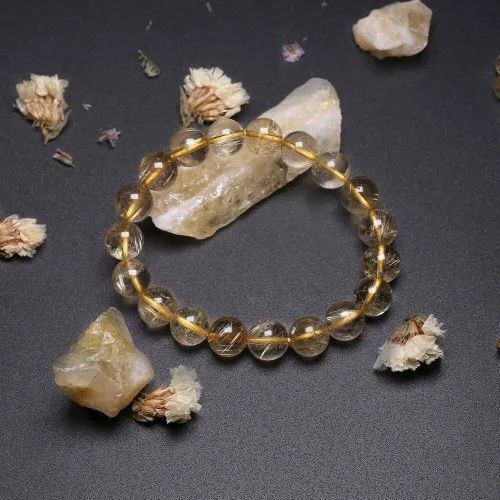 Golden Rutile Stone Bracelet - 20 Grams, 6mm, 8mm, 10mm Sizes, Golden Color, Round Gemstone For Love, Friendship, And Gift Occasions
