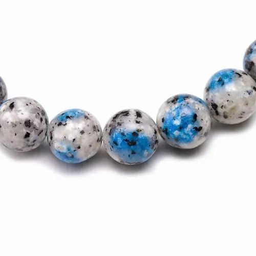 K2 Jasper Stone Bracelet - Round Shape, 6mm/8mm/10mm Sizes | White & Blue Gemstone For Love, Friendship & Gift Occasions, 20g Weight