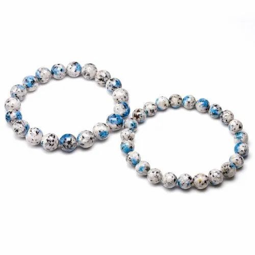 K2 Jasper Stone Bracelet - Round Shape, 6mm/8mm/10mm Sizes | White & Blue Gemstone For Love, Friendship & Gift Occasions, 20g Weight