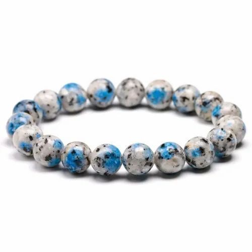 K2 Jasper Stone Bracelet - Round Shape, 6mm/8mm/10mm Sizes | White & Blue Gemstone For Love, Friendship & Gift Occasions, 20g Weight