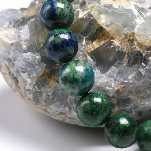 Azurite Malachite Stone Bracelet - Round Stones 6mm, 8mm, 10mm | Green Gemstone For Love, Friendship, And Gifting, 20 Grams Weight