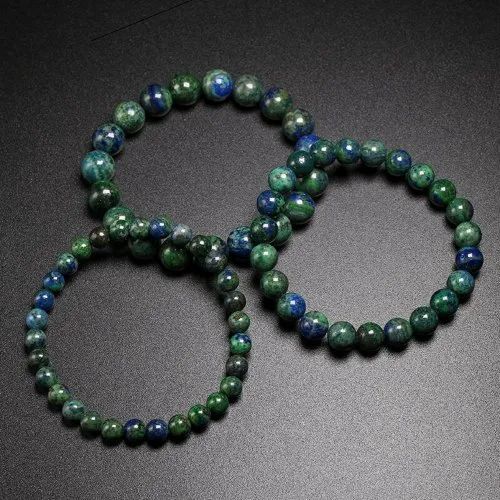 Azurite Malachite Stone Bracelet - Round Stones 6mm, 8mm, 10mm | Green Gemstone For Love, Friendship, And Gifting, 20 Grams Weight