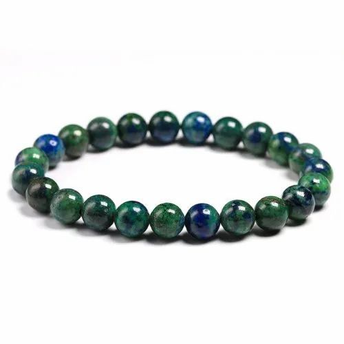 Azurite Malachite Stone Bracelet - Round Stones 6mm, 8mm, 10mm | Green Gemstone For Love, Friendship, And Gifting, 20 Grams Weight