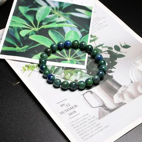 Azurite Malachite Stone Bracelet - Round Stones 6mm, 8mm, 10mm | Green Gemstone For Love, Friendship, And Gifting, 20 Grams Weight