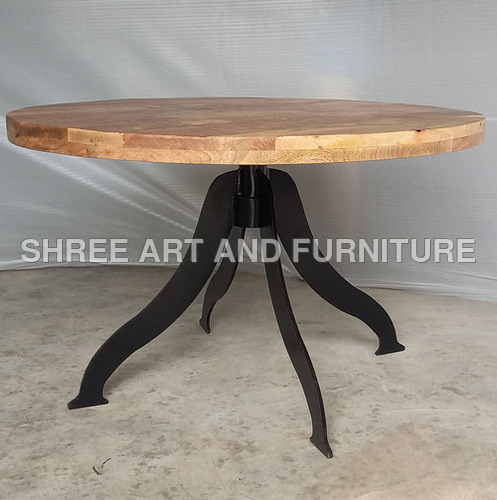 Indian Vintage Wood Top Industrial Style Bar Crank Table - Feature: Durable