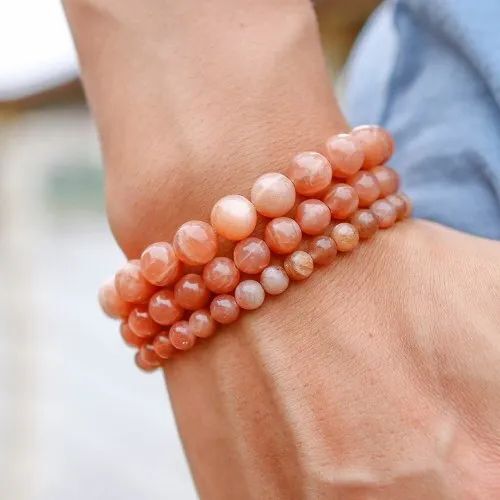 Sun Stone Bracelet - Gemstone, 6mm, 8mm, 10mm Sizes | Vibrant Orange Color, Round Shape, Ideal For Love, Friendship, And Gifting
