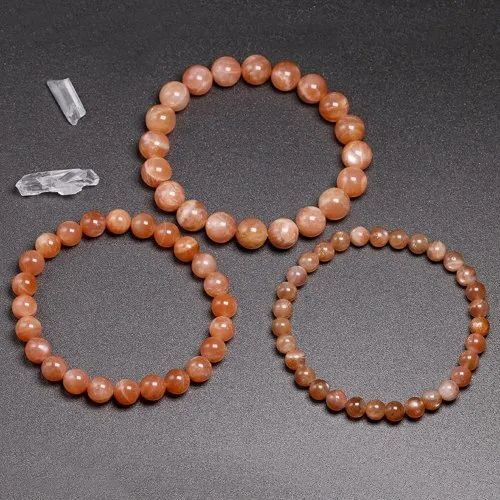 Sun Stone Bracelet - Gemstone, 6mm, 8mm, 10mm Sizes | Vibrant Orange Color, Round Shape, Ideal For Love, Friendship, And Gifting