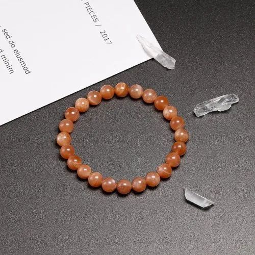 Sun Stone Bracelet - Gemstone, 6mm, 8mm, 10mm Sizes | Vibrant Orange Color, Round Shape, Ideal For Love, Friendship, And Gifting