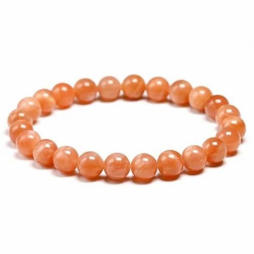 Sun Stone Bracelet - Gemstone, 6mm, 8mm, 10mm Sizes | Vibrant Orange Color, Round Shape, Ideal For Love, Friendship, And Gifting