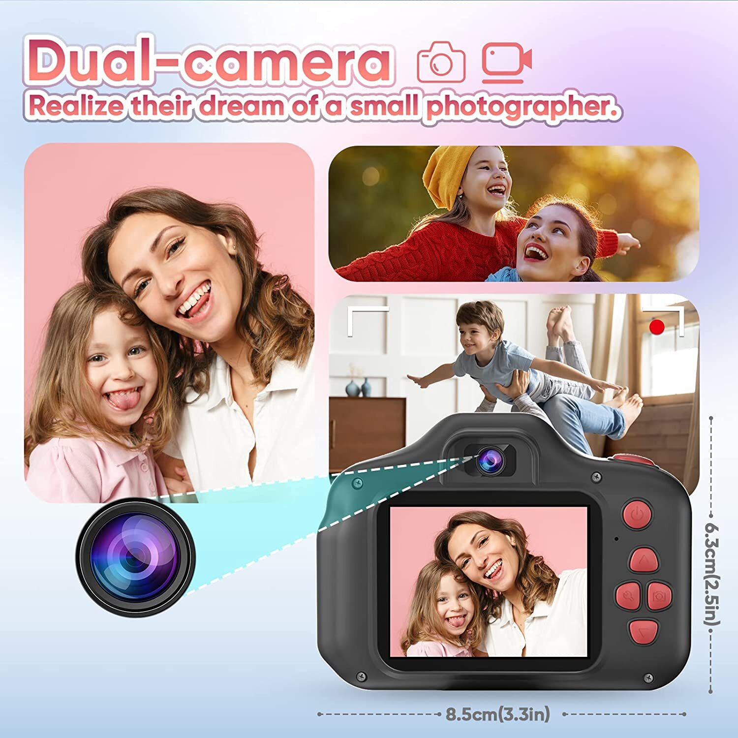 Black Upgrade Rotary Zoom Kids Selfie Camera Digital Video Cameras Portable Camera Toy