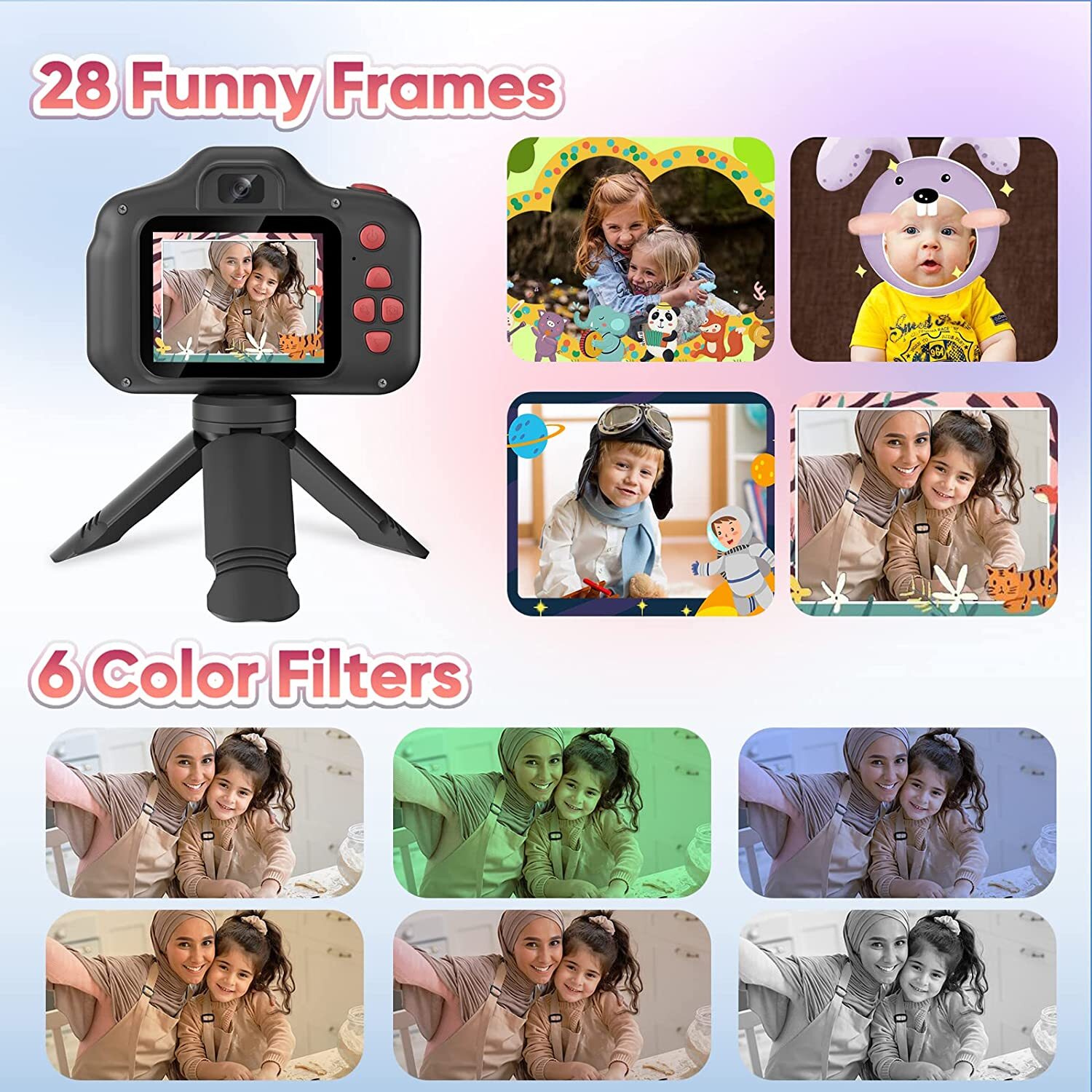 Black Upgrade Rotary Zoom Kids Selfie Camera Digital Video Cameras Portable Camera Toy