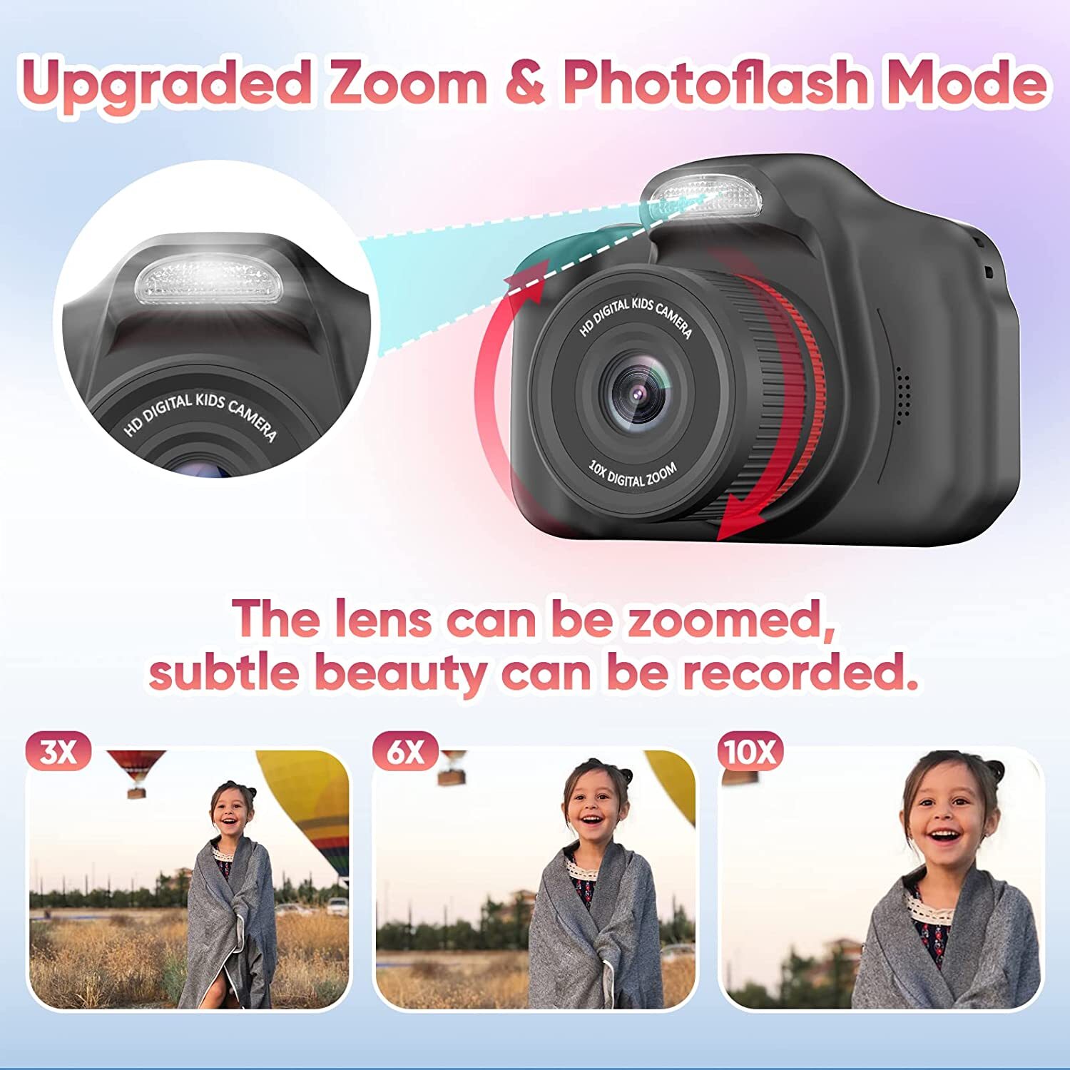 Black Upgrade Rotary Zoom Kids Selfie Camera Digital Video Cameras Portable Camera Toy