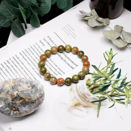 Unakite Stone Bracelet - Round Shape, Available In 6mm, 8mm, 10mm Sizes | Green Gemstone, Ideal For Emotional Balance And Spiritual Growth