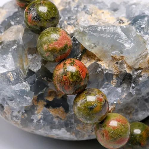 Unakite Stone Bracelet - Round Shape, Available In 6mm, 8mm, 10mm Sizes | Green Gemstone, Ideal For Emotional Balance And Spiritual Growth