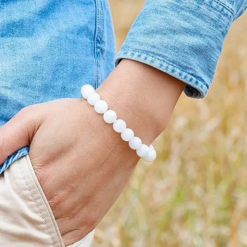 Rainbow Moonstone Gemstone Bracelet - 6mm, 8mm, 10mm Sizes | White Round Stones, Ideal For Love, Friendship, And Thoughtful Gifts, Weighs 20 Grams