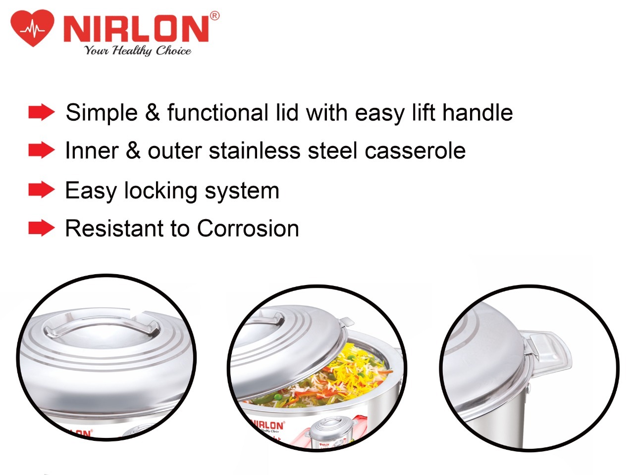 Nirlon Stainless Steel Casserole 1500 Ml