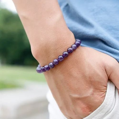 Amethyst Stone Bracelet - Gemstone, Sizes: 6mm, 8mm, & 10mm, Color: Deep Purple, Weight: 20g | Suitable For Love, Friendship, & Gifting