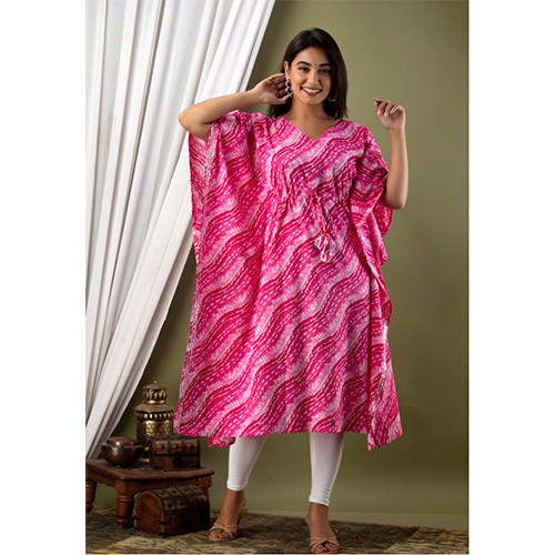 Pink Cotton Kaftan - Printed Pattern, Customized Sizes Available (M-XXL), All Season Wear | Washable, Vibrant Pink Color