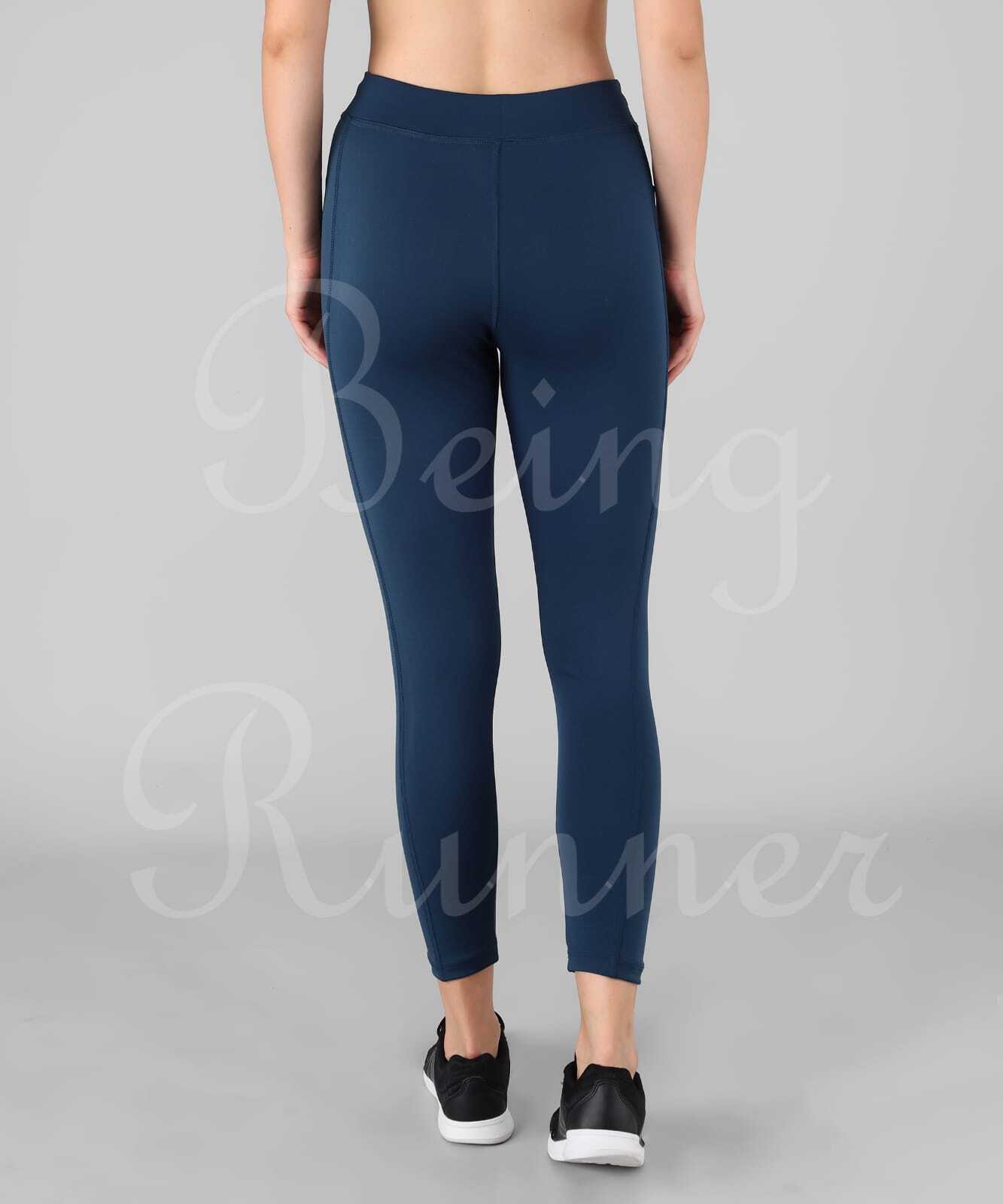 Being Runner - Polyester Nylon Yoga/gym Tights | Blue, Full Stretchable Fit With Phone Pocket, Skin-friendly, Cool Max, For Women