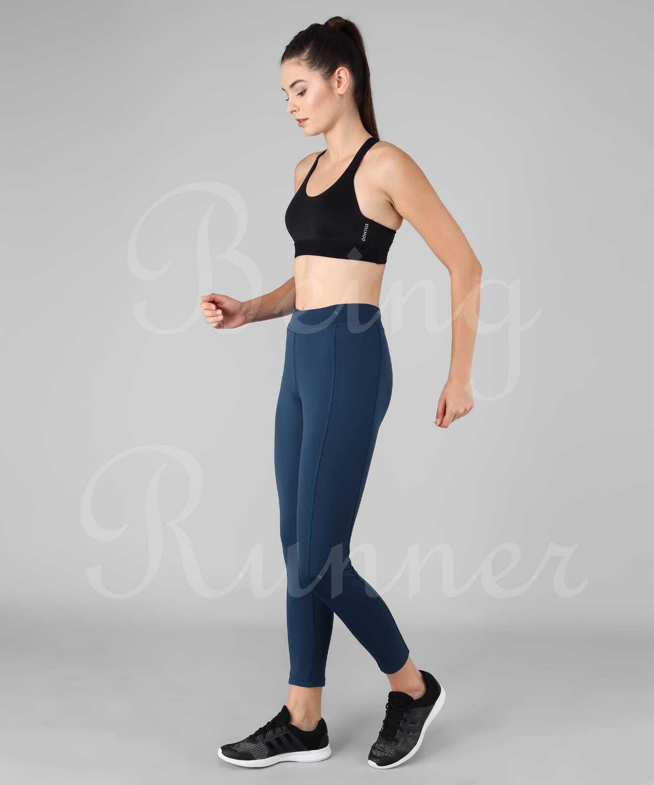 Being Runner - Polyester Nylon Yoga/gym Tights | Blue, Full Stretchable Fit With Phone Pocket, Skin-friendly, Cool Max, For Women