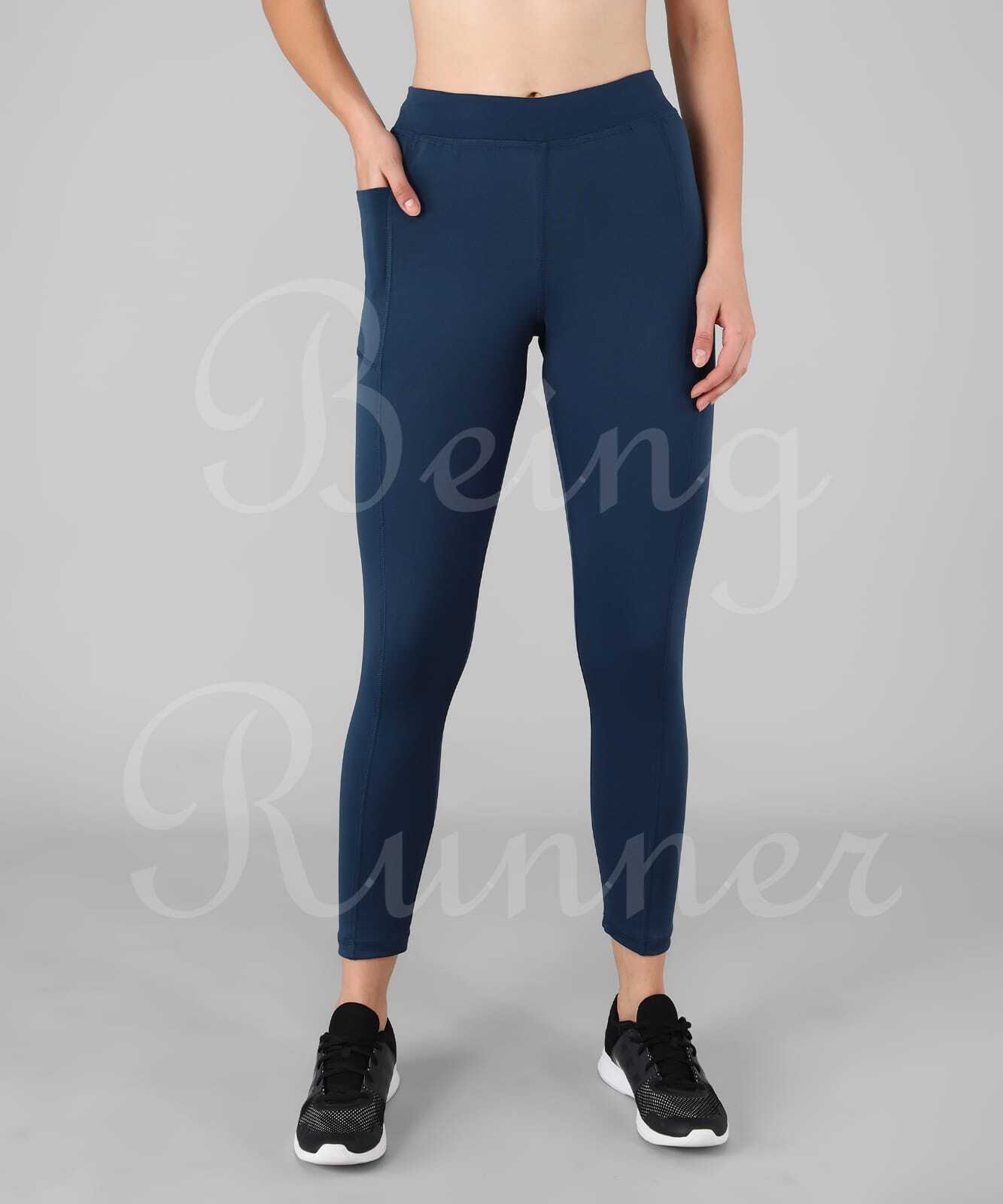 Being Runner - Polyester Nylon Yoga/gym Tights | Blue, Full Stretchable Fit With Phone Pocket, Skin-friendly, Cool Max, For Women
