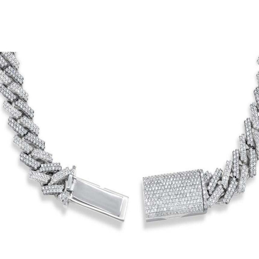 Moissanite Hip Hop Miami Cuban Chains In 10k White Gold Diamond Carat Weight: 30 Ct Approx Carat