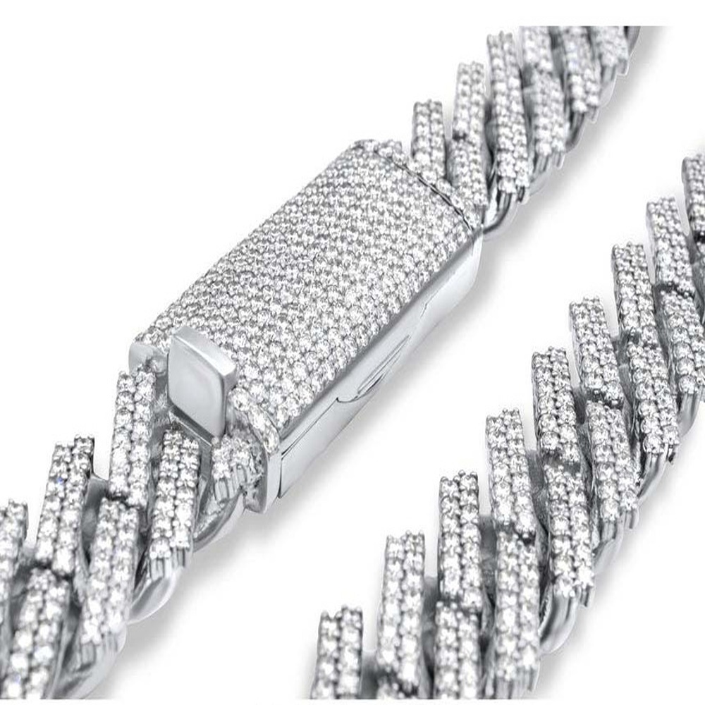 Moissanite Hip Hop Miami Cuban Chains In 10k White Gold Diamond Carat Weight: 30 Ct Approx Carat