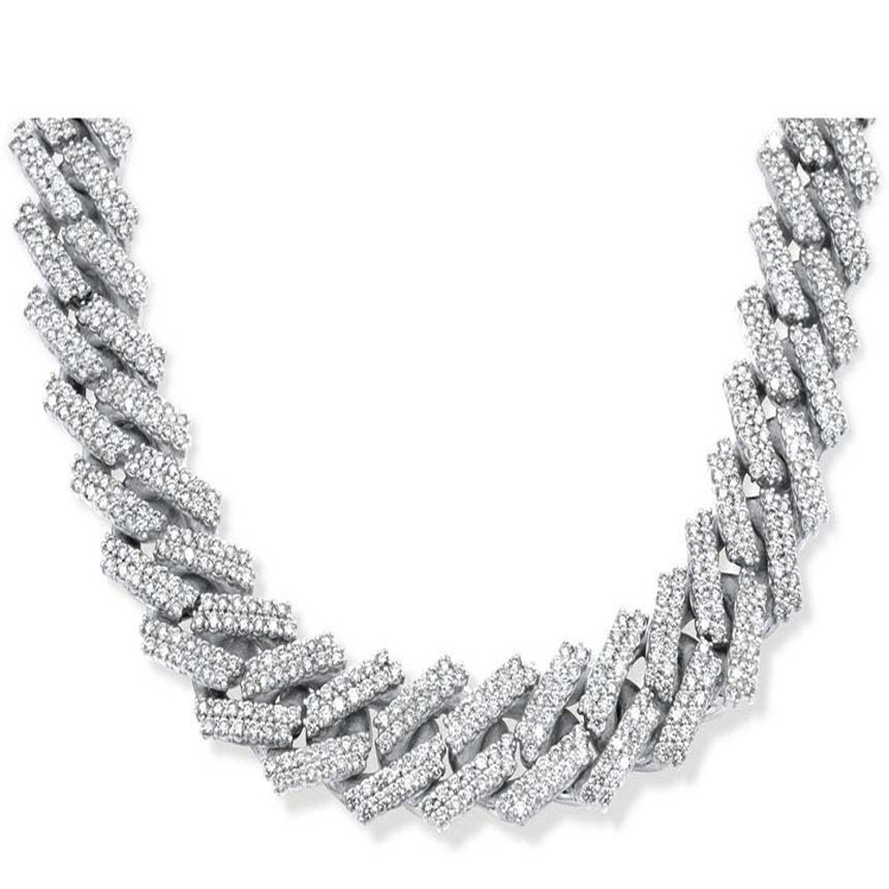 Moissanite Hip Hop Miami Cuban Chains In 10k White Gold Diamond Carat Weight: 30 Ct Approx Carat