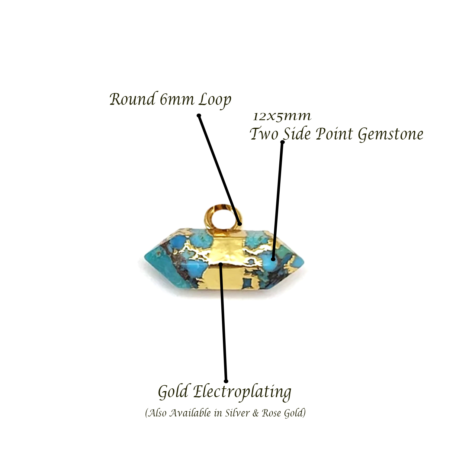 Same As Photo Double Size Pointed Spike Size 12x5mm Gold Electroplated Gemstone Pendant