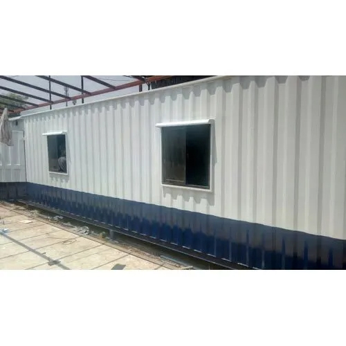 Rockwool Panel Portable Cabin - Steel Material, Customized Sizes , White-Blue Finish, Efficient Heat & Moisture Insulation