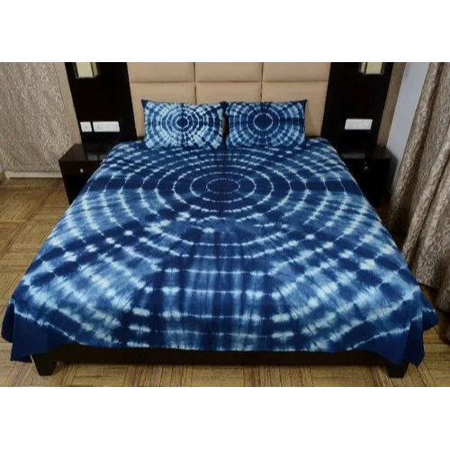 ब्लू एंड व्हाइट कॉटन टाई डाई बेड शीट