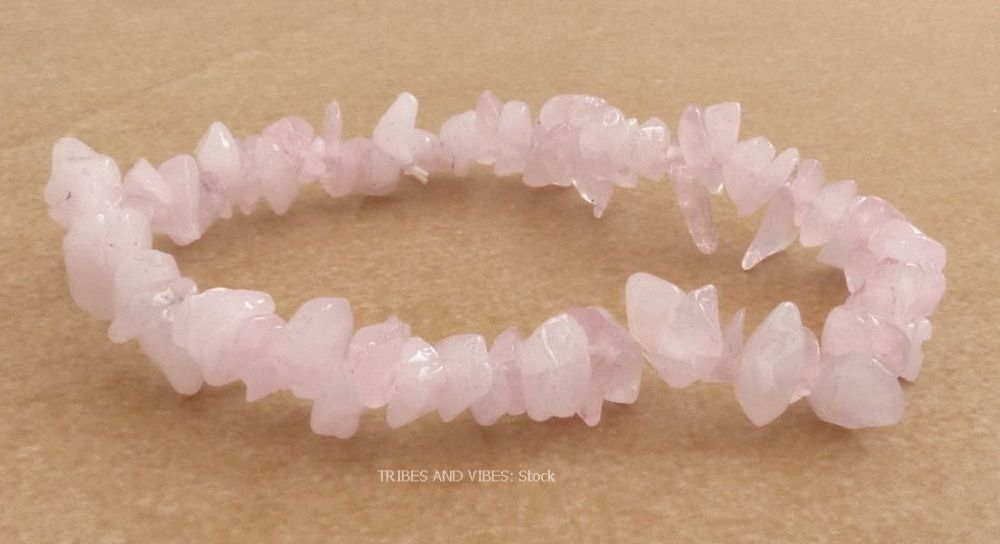 Rose Quartz Chips Bracelet - Natural Stone, Adjustable Fit, Pink Color, Round Shape | Ideal For Love, Friendship, Thoughtful Gifts