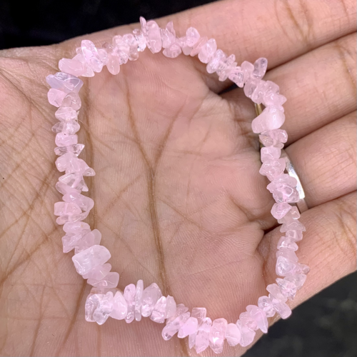 Rose Quartz Chips Bracelet - Natural Stone, Adjustable Fit, Pink Color, Round Shape | Ideal For Love, Friendship, Thoughtful Gifts