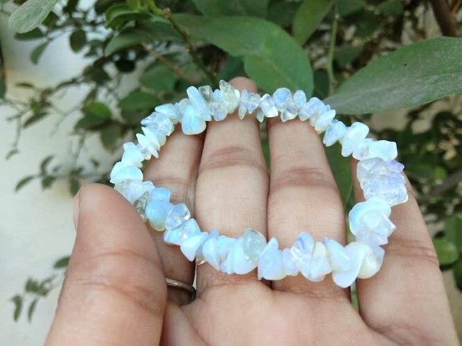 Opalite Gemstone Chips Bracelet - Color: Blue