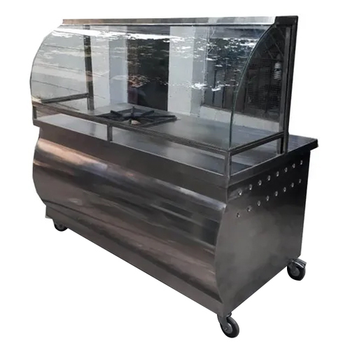 Fast Food Service Counter - Glass & Stainless Steel, Polished Finish for Commercial Usage