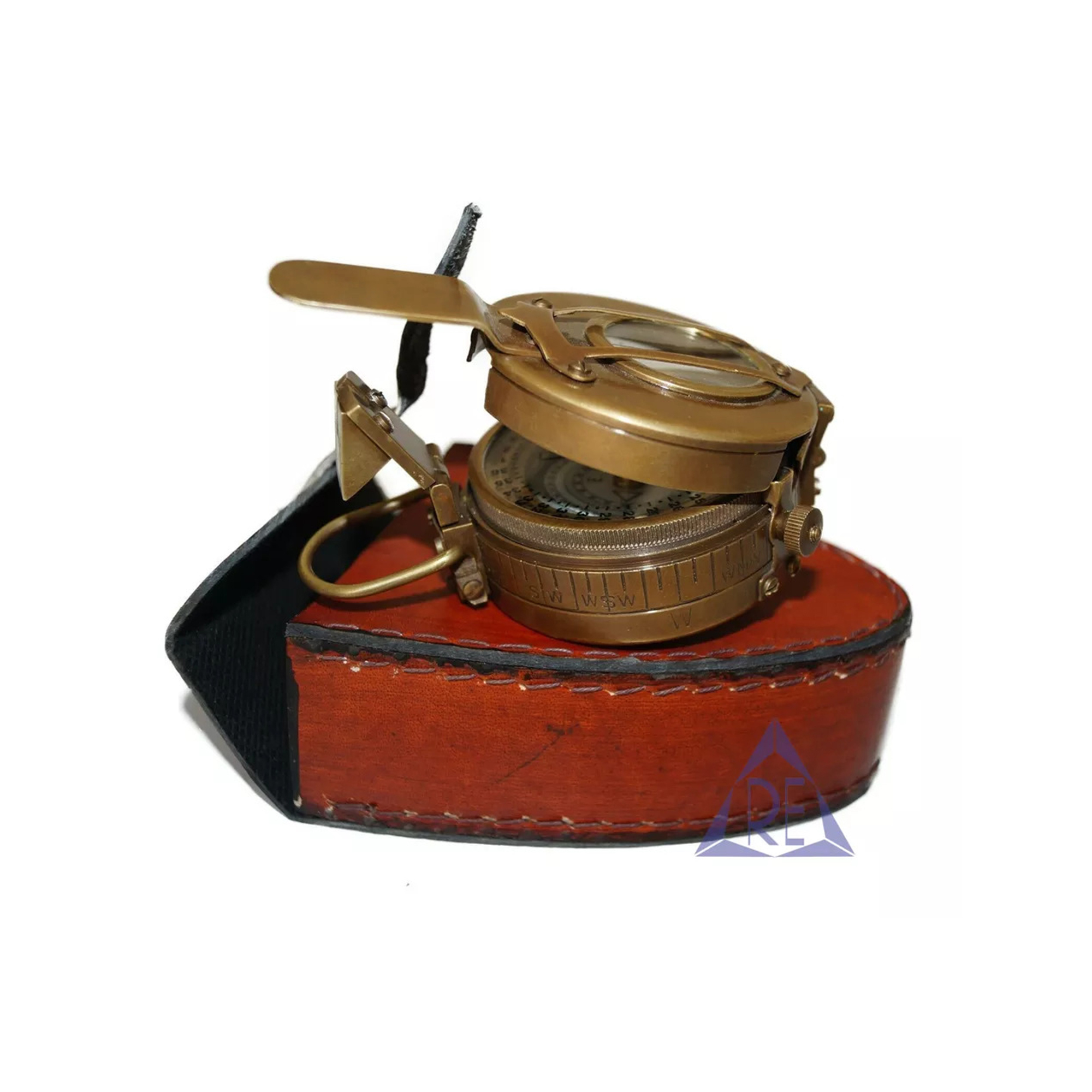 Brown Outdoor Camping Hiking Survival Compass With Leather Case Gift Item Engineering Handheld Portable Working Compass