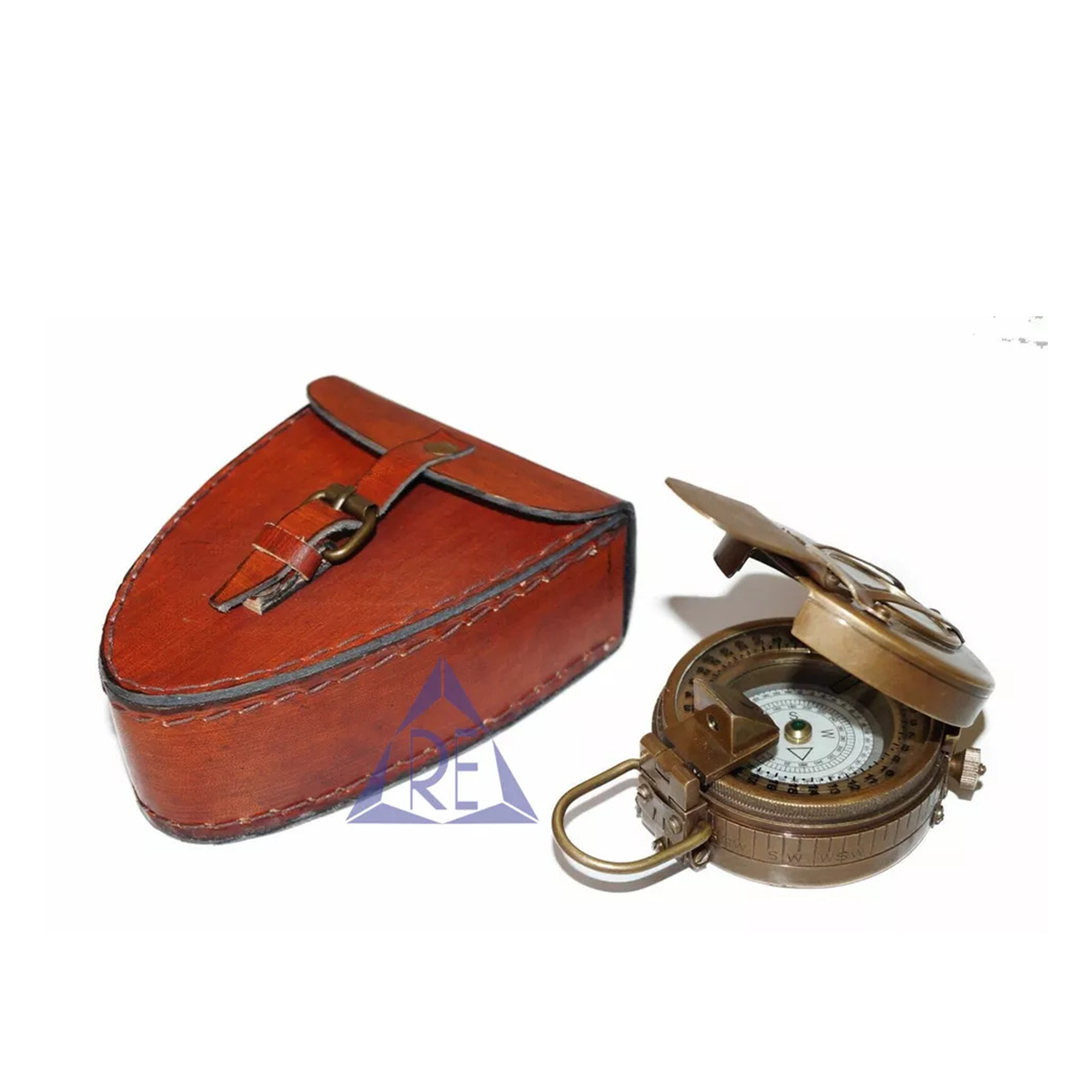Brown Outdoor Camping Hiking Survival Compass With Leather Case Gift Item Engineering Handheld Portable Working Compass