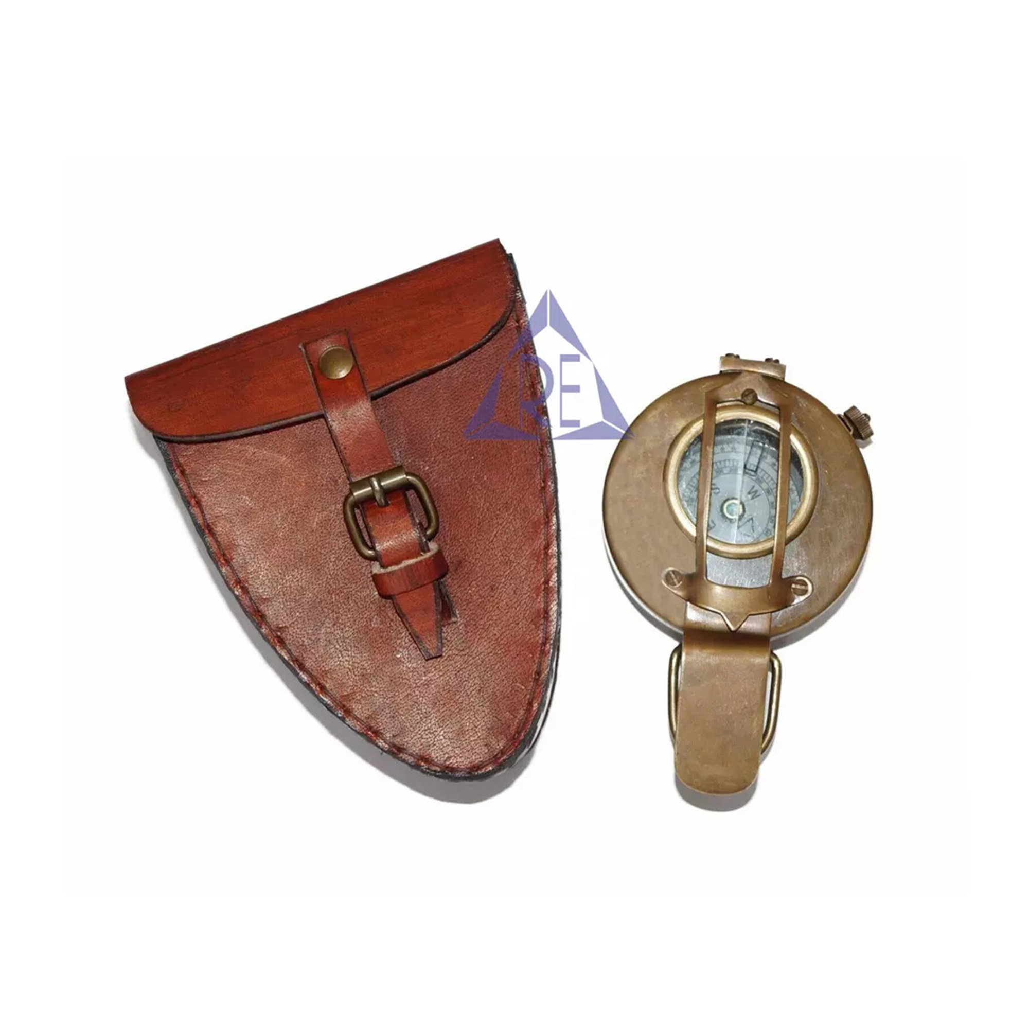 Brown Outdoor Camping Hiking Survival Compass With Leather Case Gift Item Engineering Handheld Portable Working Compass