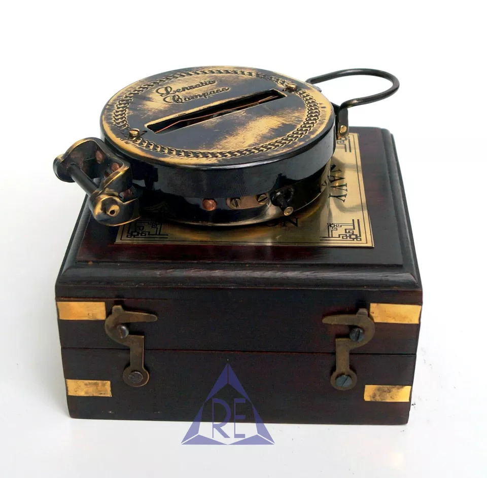 Black Antique Brass Prismatic Map Compass Lensatic Compass With Wood Box Handmade Gift Engineering Compass